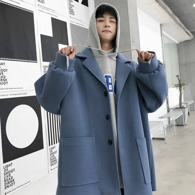 Men's Woolen Coat Windbreaker Mid Length Jacket