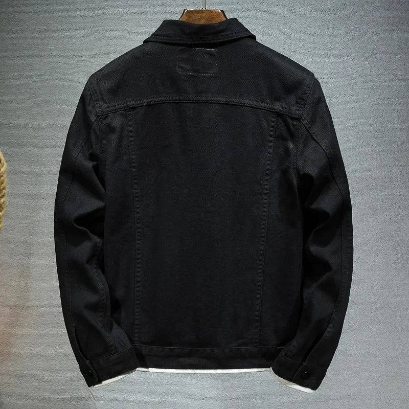Men Solid Lapel Motorcycle Slim Fit Cotton Jean Jackets