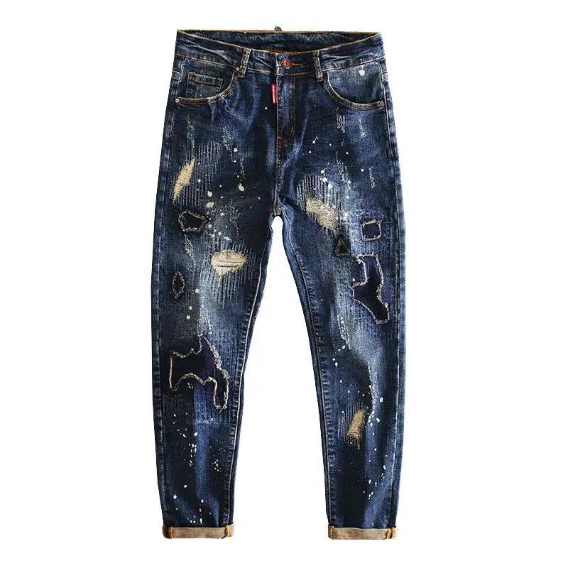Men Cropped Ripped Tapered Cowboy Jeans