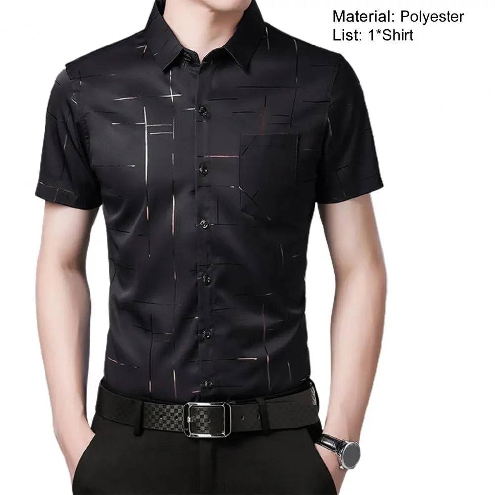 Men Striped Silky Formal Shirt Short Sleeve
