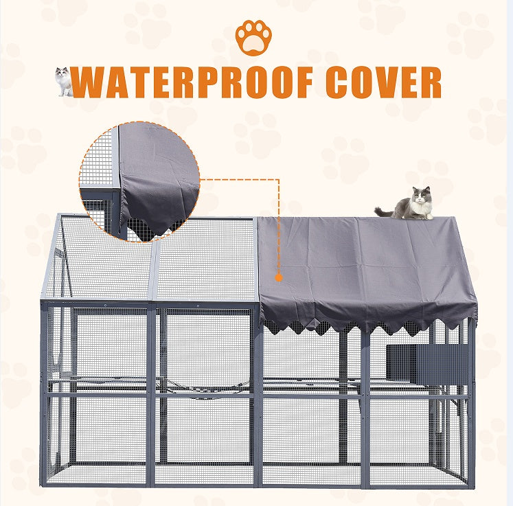 Outdoor Cat House Cat Fence, Upgraded Waterproof Cover - Gray - Xmaker