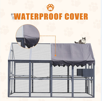 Outdoor Cat House Cat Fence, Upgraded Waterproof Cover - Gray - Xmaker