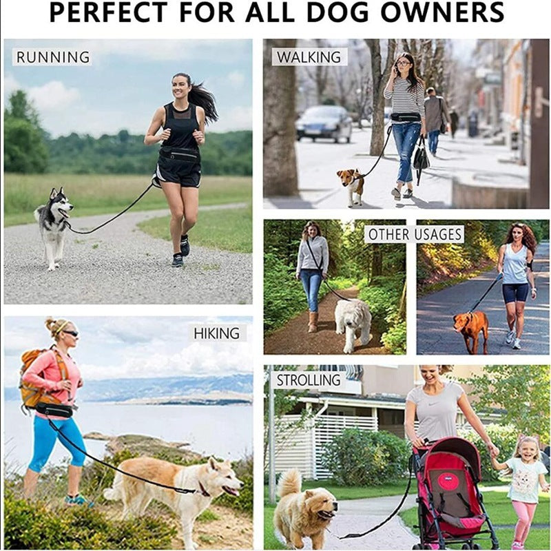 Hands Free Dog Leash Pet Walking And Training Belt With Shock Absorbing Bungee Leash For Up To 180lbs Large Dogs Phone Pocket And Water Bottle Holder - Xmaker