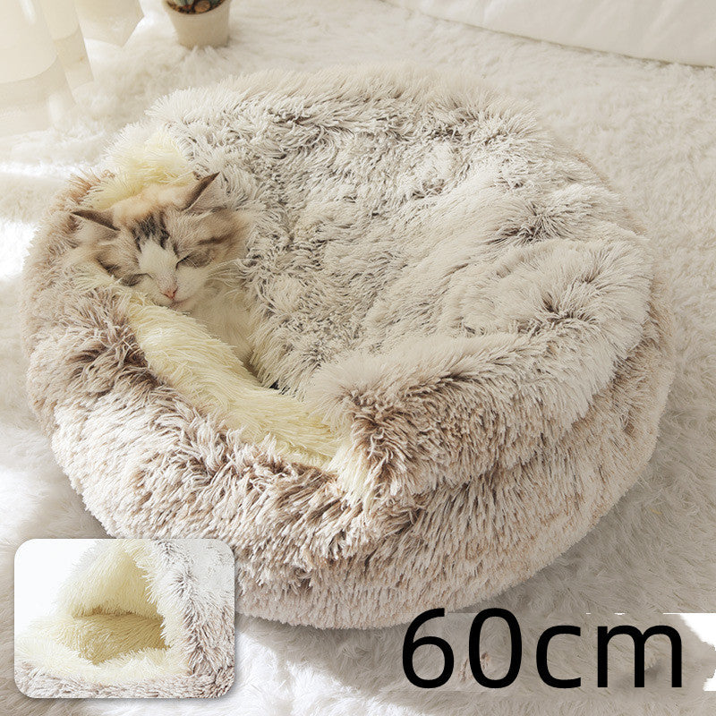 2 In 1 Dog And Cat Bed Pet Winter Bed Round Plush Warm Bed House Soft Long Plush Pets Bed Pet - Xmaker