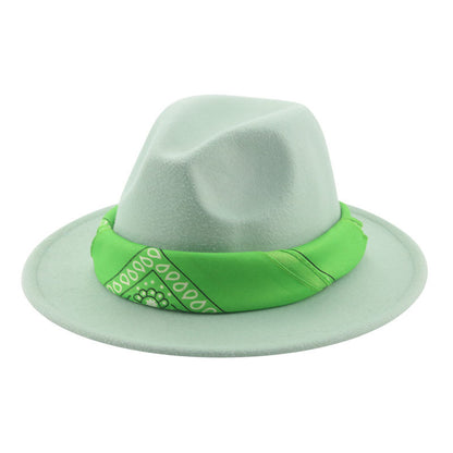 Paisley Ribbon Wide Brim Woolen Top Hat Felt Cowboy Hat - xmaker.ai