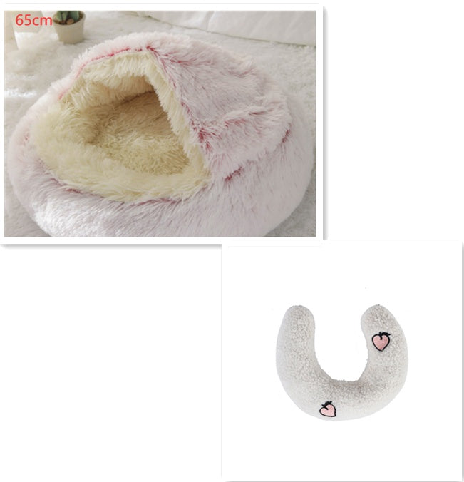 2 In 1 Dog And Cat Bed Pet Winter Bed Round Plush Warm Bed House Soft Long Plush Pets Bed Pet - Xmaker