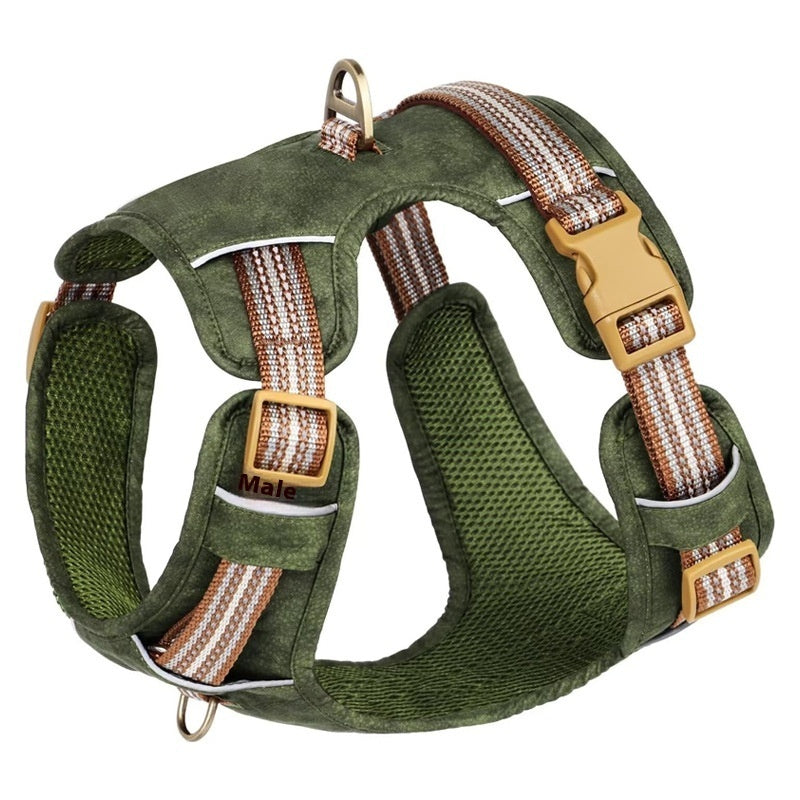 Explosion-proof Reflective Retro Leather Pet Harness - Xmaker