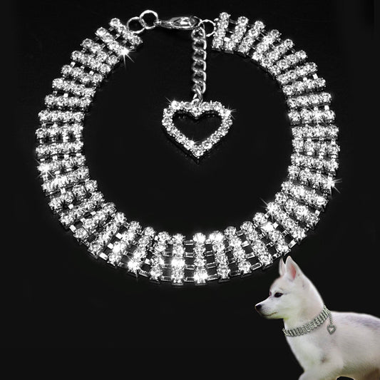 Four-row Rhinestone Pet Collar Dogs And Cats Heart-shaped Chain - Xmaker