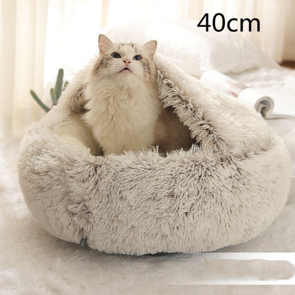 2 In 1 Dog And Cat Bed Pet Winter Bed Round Plush Warm Bed House Soft Long Plush Pets Bed Pet - Xmaker