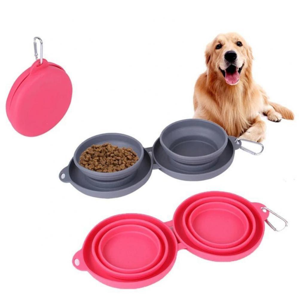 Rubber Foldable Double Bowl Pet Feeding Bowl Pets Supplies Dog Cat Bowls - Xmaker