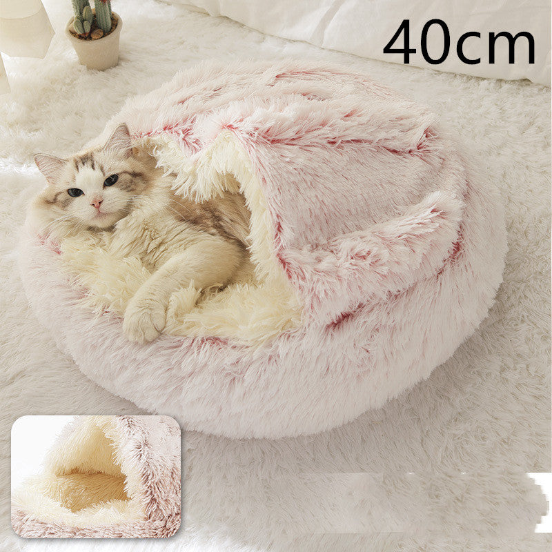 2 In 1 Dog And Cat Bed Pet Winter Bed Round Plush Warm Bed House Soft Long Plush Pets Bed Pet - Xmaker