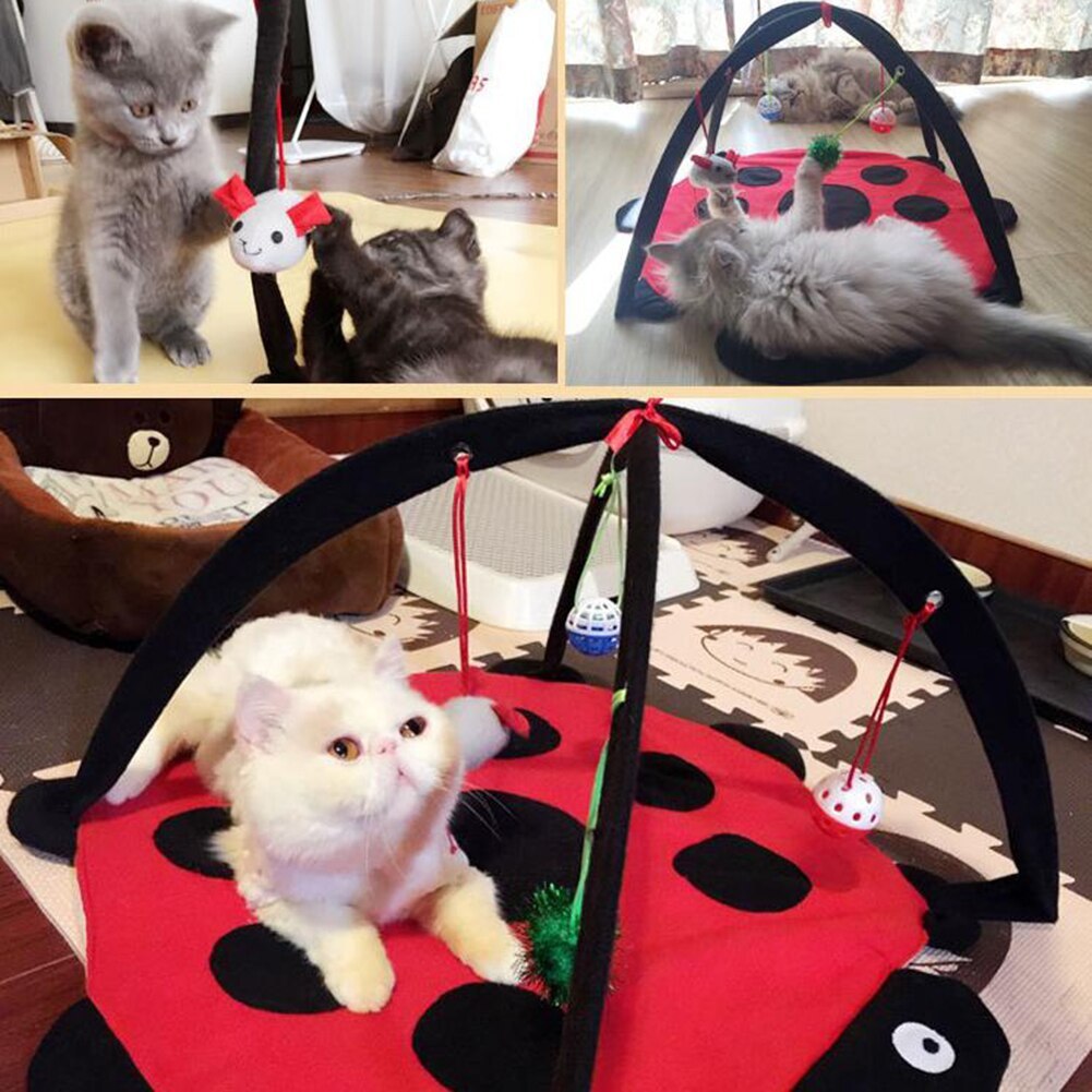 Cartoon Cat Play Tent Multifunctional Cat Hammocks Kitten Sleep Bed Foldable Cat Mat with Balls Cat Play House Toy - Xmaker