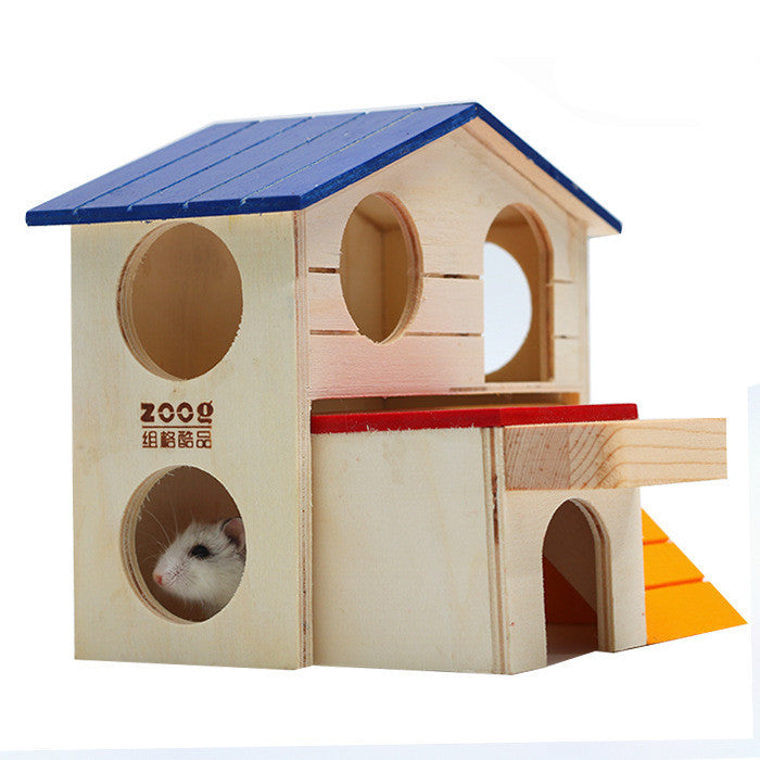 Wooden Hamster Toys Blue Top Villa Hamster Chalet Small Pet Toys Molar Decompression - Xmaker