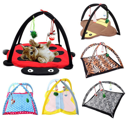 Cartoon Cat Play Tent Multifunctional Cat Hammocks Kitten Sleep Bed Foldable Cat Mat with Balls Cat Play House Toy - Xmaker