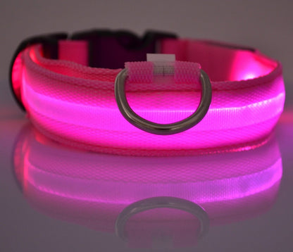 Nylon LED Pet Dog Luminous Collar Night Safety Flashing Glow in Dark Dog Cat Leash Adjustable Pet Supplies - Xmaker