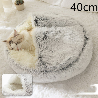 2 In 1 Dog And Cat Bed Pet Winter Bed Round Plush Warm Bed House Soft Long Plush Pets Bed Pet - Xmaker