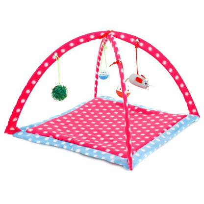 Cartoon Cat Play Tent Multifunctional Cat Hammocks Kitten Sleep Bed Foldable Cat Mat with Balls Cat Play House Toy - Xmaker