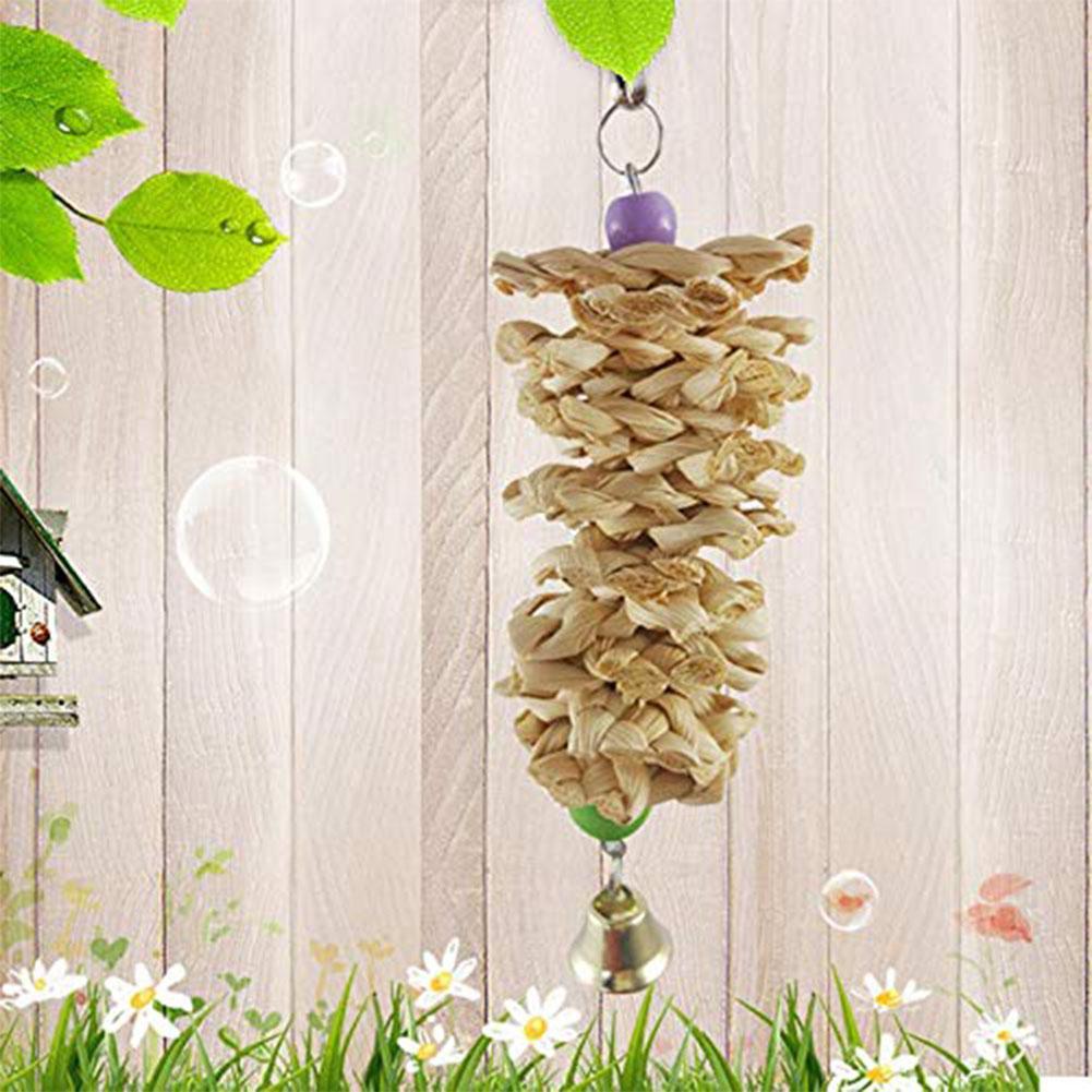 Bird Parrot Toy With Bell Natural Wooden Grass Bite Hanging Cage - Xmaker