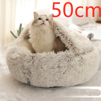 2 In 1 Dog And Cat Bed Pet Winter Bed Round Plush Warm Bed House Soft Long Plush Pets Bed Pet - Xmaker