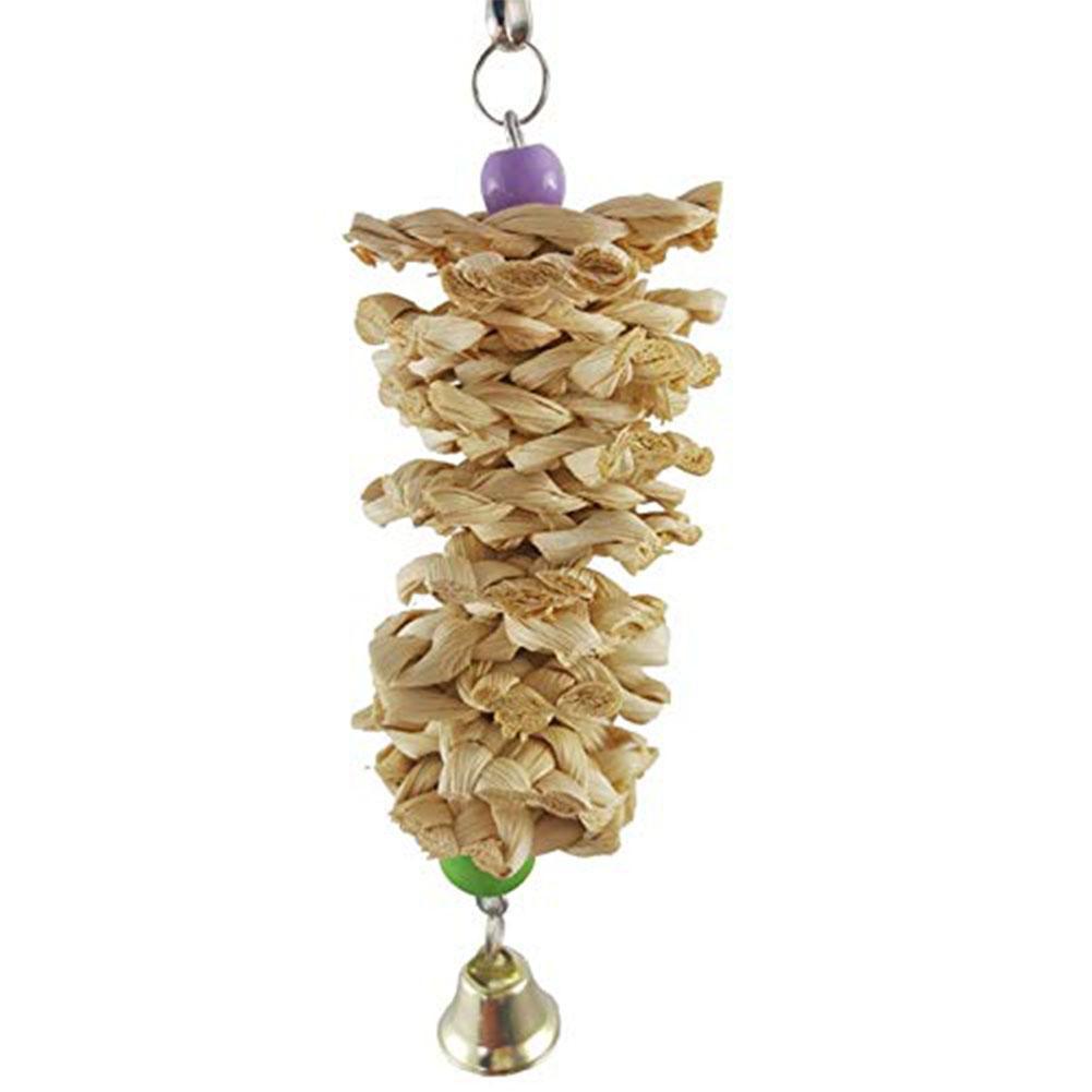 Bird Parrot Toy With Bell Natural Wooden Grass Bite Hanging Cage - Xmaker