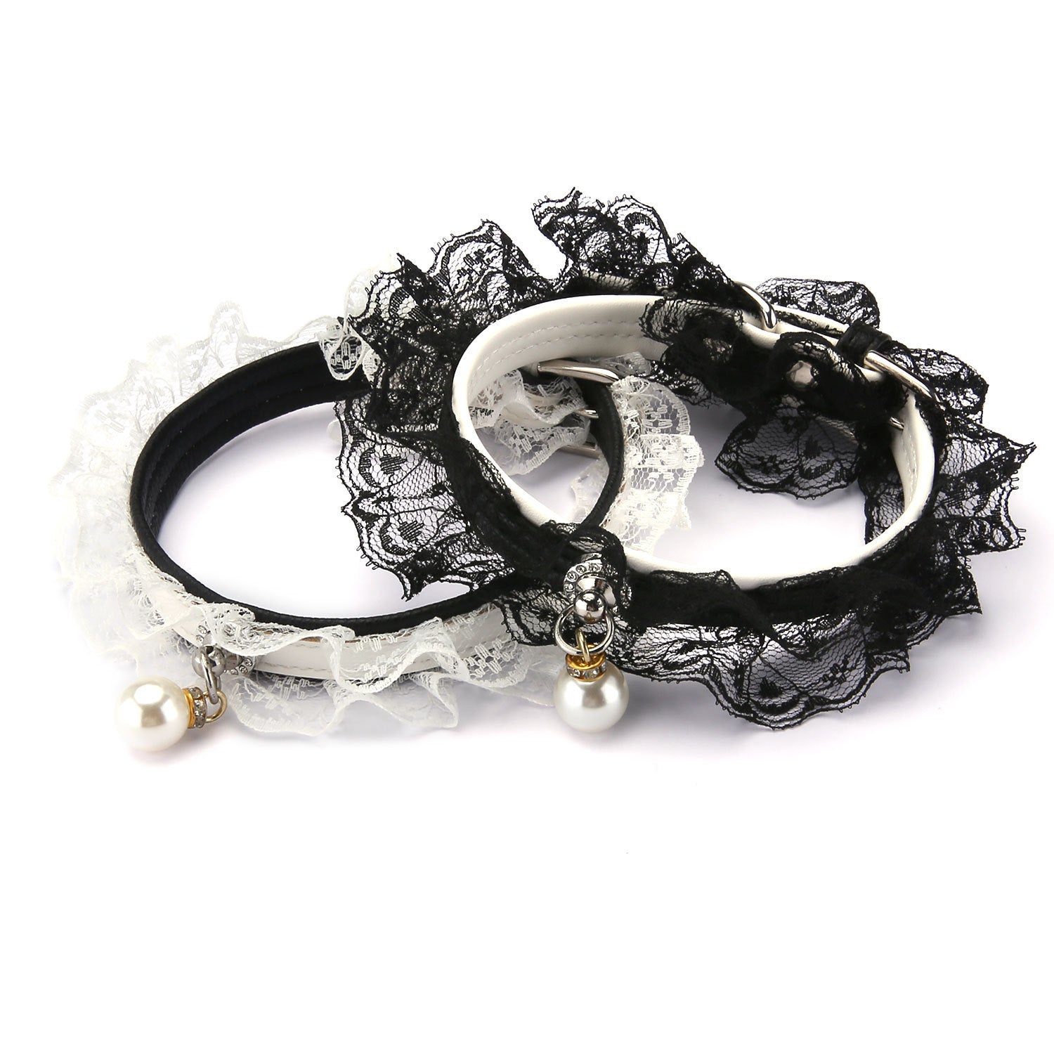 Pet cat bell black and white lace wedding ring - Xmaker