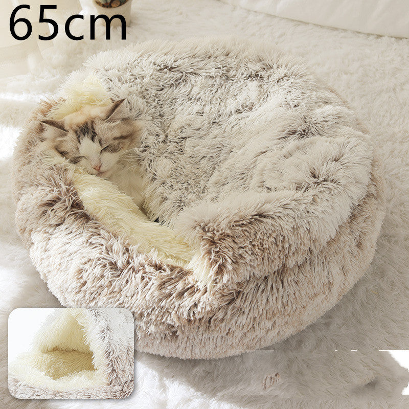 2 In 1 Dog And Cat Bed Pet Winter Bed Round Plush Warm Bed House Soft Long Plush Pets Bed Pet - Xmaker