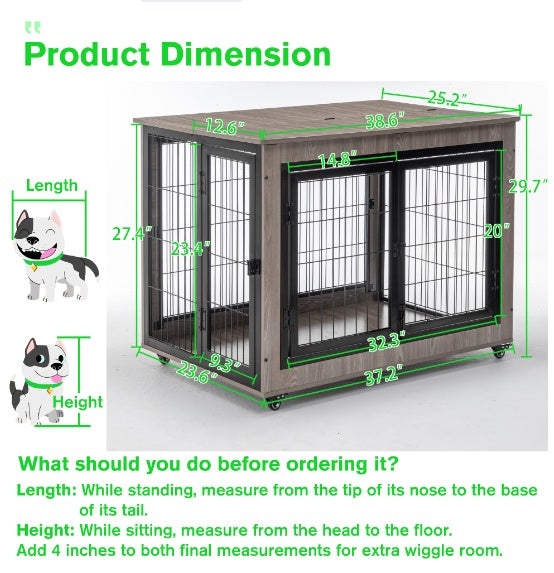 38in Dog Crate Furniture, Large Dog Kennel, - Xmaker