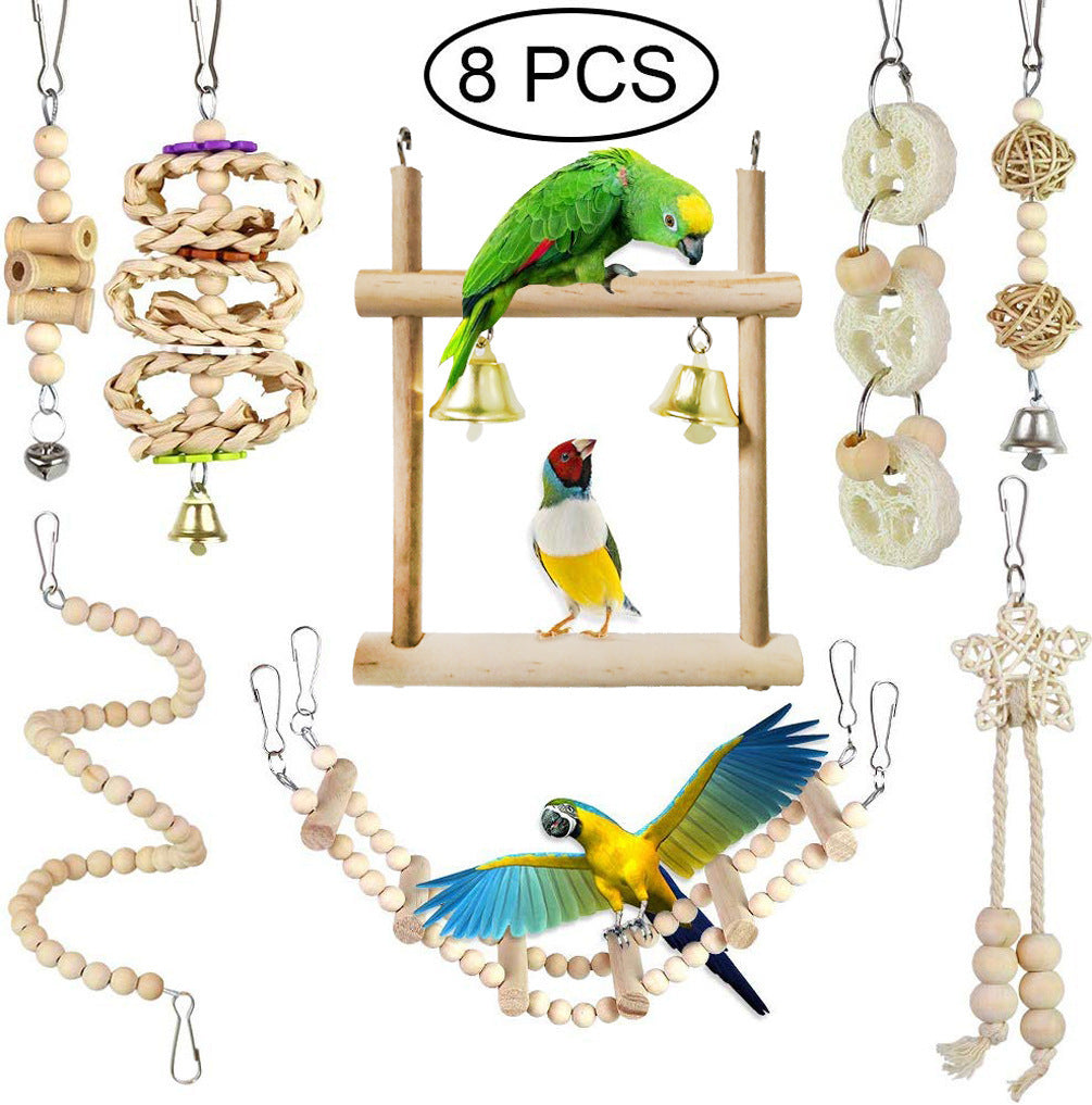 Parrot Chewing Toy Bird Toy Log Swing Set Of 8 - Xmaker