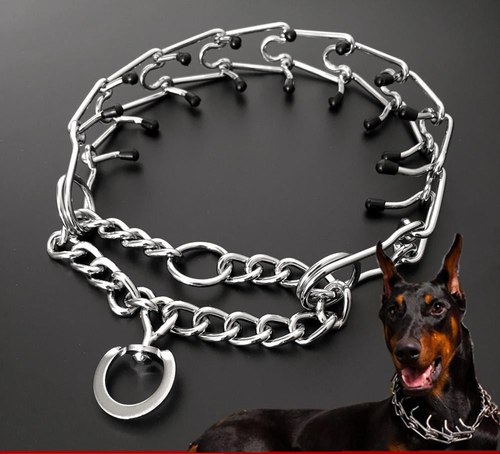 Chrome Plated  Pinch Dog Collar Proong Dogs Training Choke Chain Dog Training Necklace Rubber Tips Guardian - Xmaker