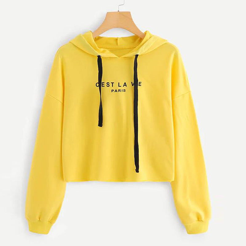 Ladies Short Hooded Printed Sweatshirt Ladies Top - xmaker.ai