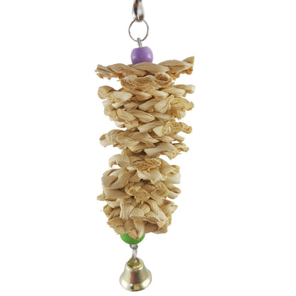 Bird Parrot Toy With Bell Natural Wooden Grass Bite Hanging Cage - Xmaker