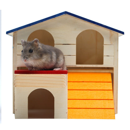 Wooden Hamster Toys Blue Top Villa Hamster Chalet Small Pet Toys Molar Decompression - Xmaker