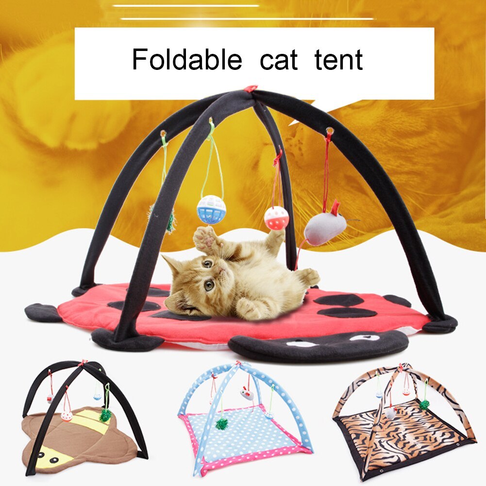 Cartoon Cat Play Tent Multifunctional Cat Hammocks Kitten Sleep Bed Foldable Cat Mat with Balls Cat Play House Toy - Xmaker