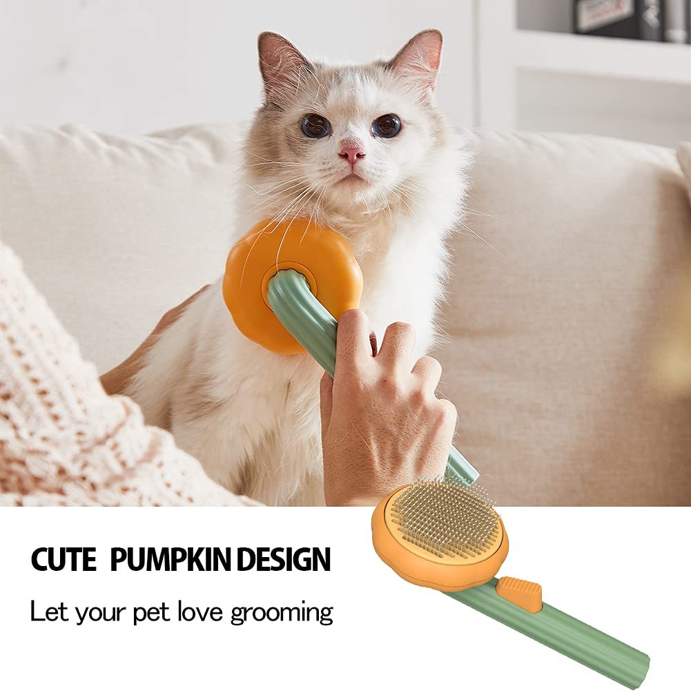 Pet Pumpkin Brush, Pet Grooming Self Cleaning Slicker Brush For Dogs Cats Puppy Rabbit, Cat Brush Grooming Gently Removes Loose Undercoat, Mats Tangled Hair Slicker Brush - Xmaker