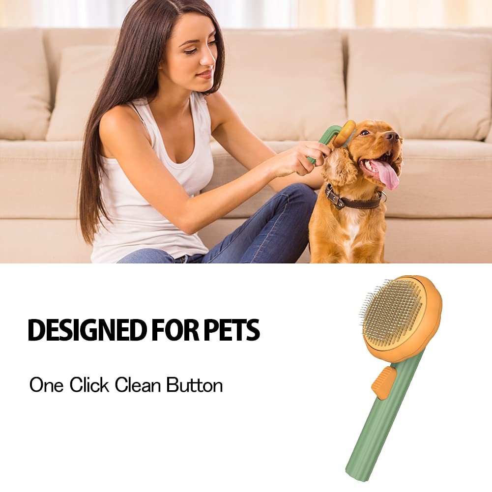 Pet Pumpkin Brush, Pet Grooming Self Cleaning Slicker Brush For Dogs Cats Puppy Rabbit, Cat Brush Grooming Gently Removes Loose Undercoat, Mats Tangled Hair Slicker Brush - Xmaker