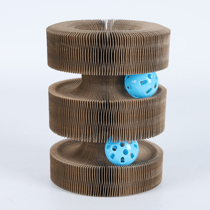 Foldable Cat Scratch Board Toy With Bell Cat Grinding Claw Cat Climbing Frame Round Corrugated Cats Interactive Toys - Xmaker