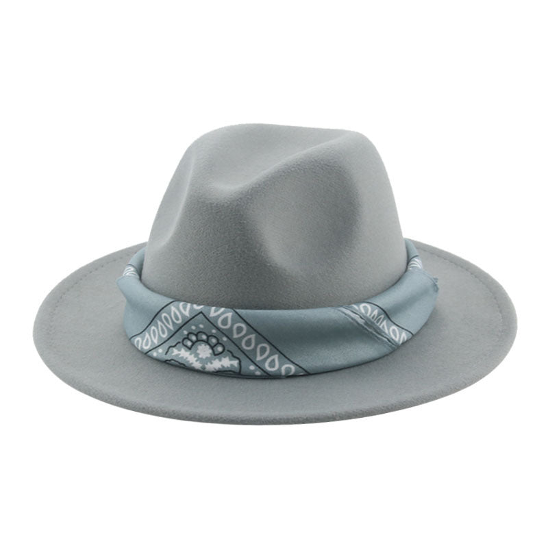 Paisley Ribbon Wide Brim Woolen Top Hat Felt Cowboy Hat - xmaker.ai