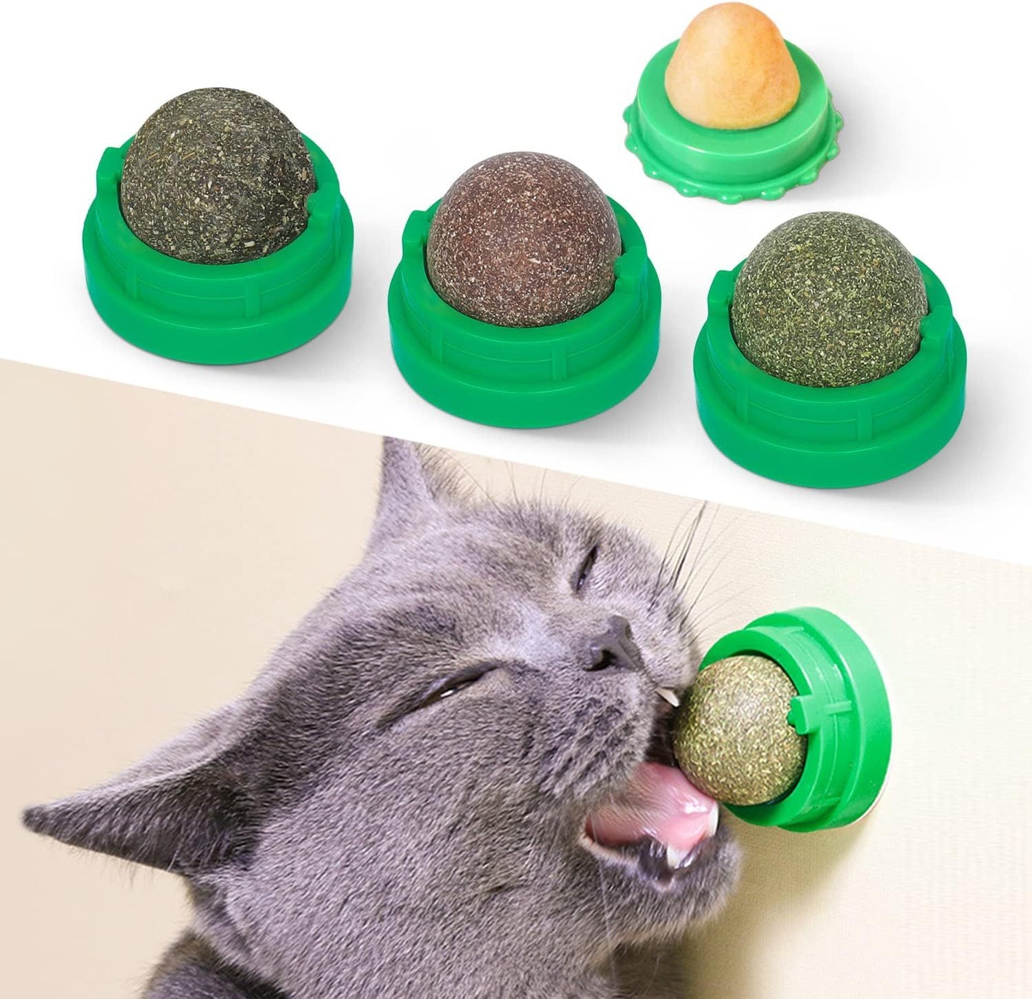 Potaroma Catnip Toys Balls 4 Pcs Extra Cat Energy Ball Edible Kitten Silvervine Toys For Cats Lick Healthy Kitty Teeth Cleaning Dental Chew Toys Cat Wall Treats - Xmaker