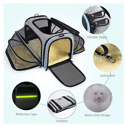 Carrier For Cat Pet Airline Approved Expandable Foldable Soft Dog Carrier Opened Doors Reflective Tapes Cat Travel Bag - Xmaker