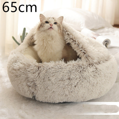 2 In 1 Dog And Cat Bed Pet Winter Bed Round Plush Warm Bed House Soft Long Plush Pets Bed Pet - Xmaker