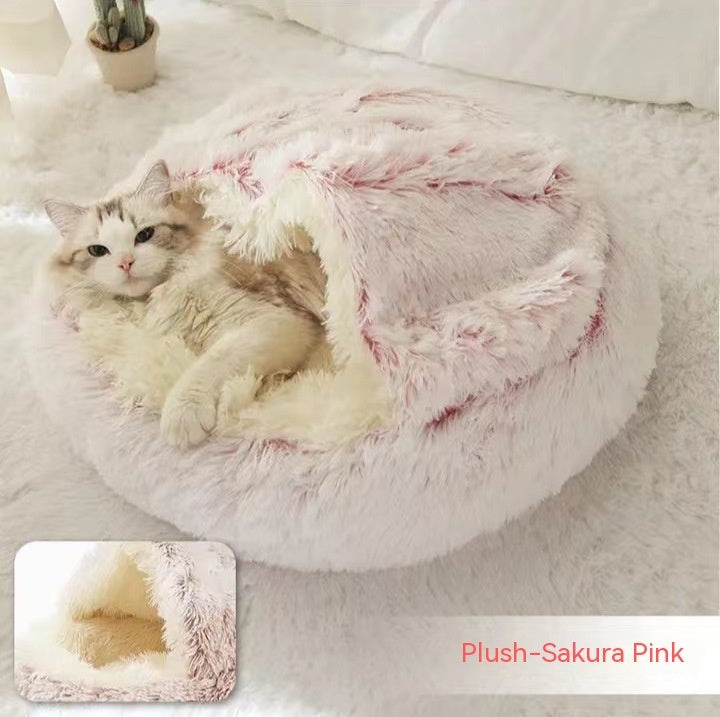 2 In 1 Dog And Cat Bed Pet Winter Bed Round Plush Warm Bed House Soft Long Plush Pets Bed Pet - Xmaker