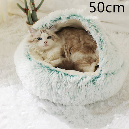 2 In 1 Dog And Cat Bed Pet Winter Bed Round Plush Warm Bed House Soft Long Plush Pets Bed Pet - Xmaker