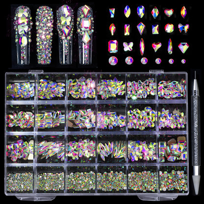 Nail art 24 grid rhinestone jewelry set diamond shaped fantasy color - Xmaker