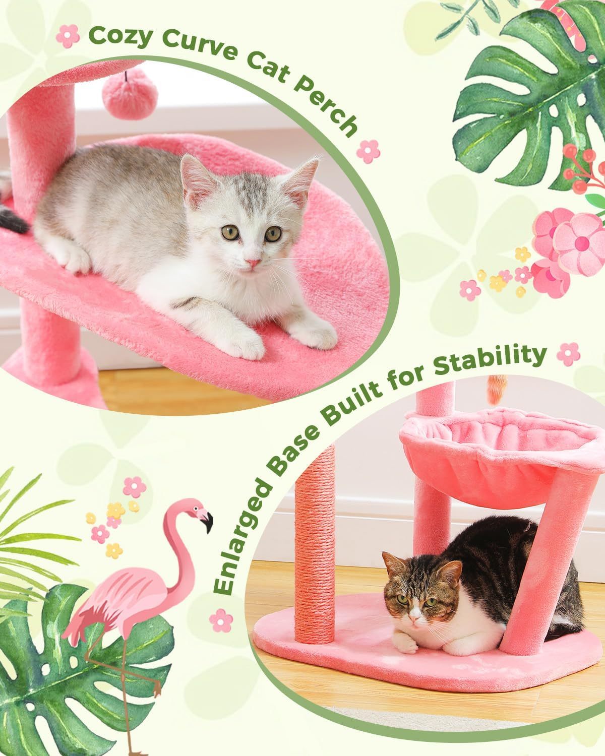 Flamingo Cat Tree With Sisal Scratching Pillar Cat Tower - Xmaker