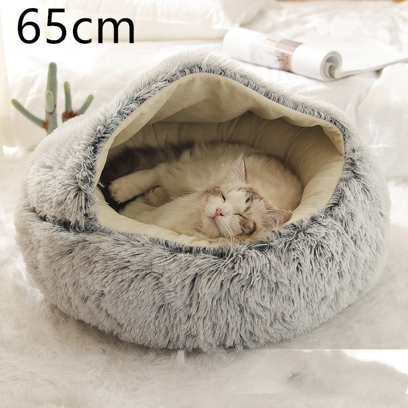 2 In 1 Dog And Cat Bed Pet Winter Bed Round Plush Warm Bed House Soft Long Plush Pets Bed Pet - Xmaker