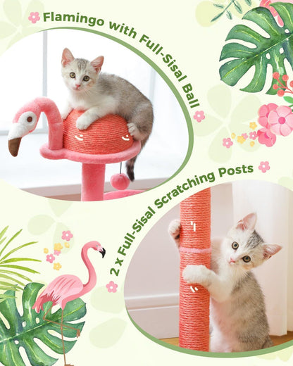 Flamingo Cat Tree With Sisal Scratching Pillar Cat Tower - Xmaker