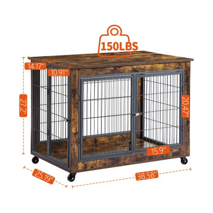 Furniture Double Door Dog Cage, Rustic Brown - Xmaker