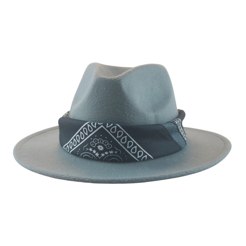 Paisley Ribbon Wide Brim Woolen Top Hat Felt Cowboy Hat - xmaker.ai