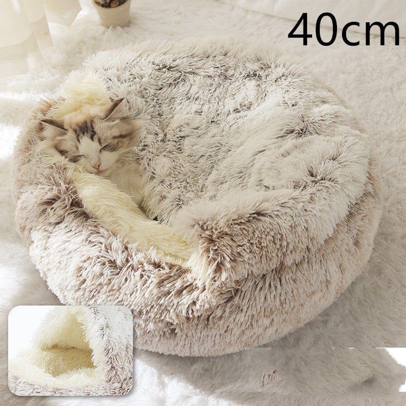 2 In 1 Dog And Cat Bed Pet Winter Bed Round Plush Warm Bed House Soft Long Plush Pets Bed Pet - Xmaker