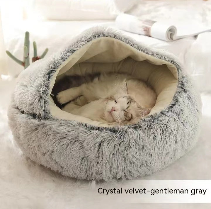 2 In 1 Dog And Cat Bed Pet Winter Bed Round Plush Warm Bed House Soft Long Plush Pets Bed Pet - Xmaker